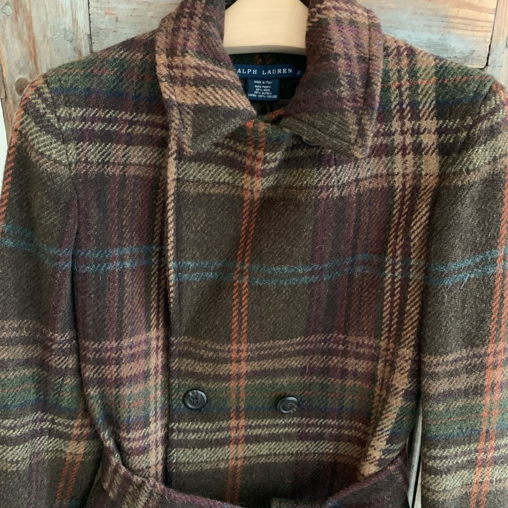 Ralph Lauren Dark Brown Plaid Double Breasted Coat - Picture 10 of 13